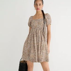 J. Crew NWT Linen-Cupro Mini Babydoll Dress in Leopard